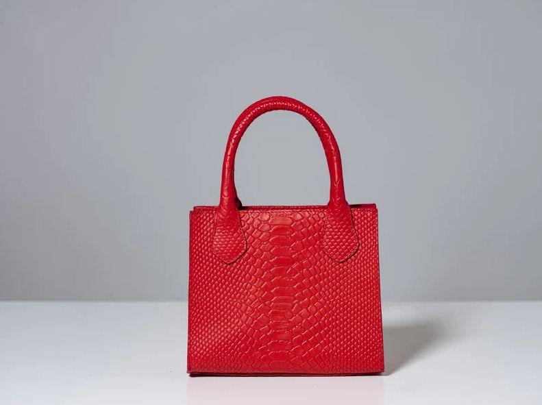 Red Croc Embossed Leather Mini Tote Bag
