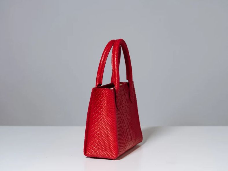 Red Croc Embossed Leather Mini Tote Bag