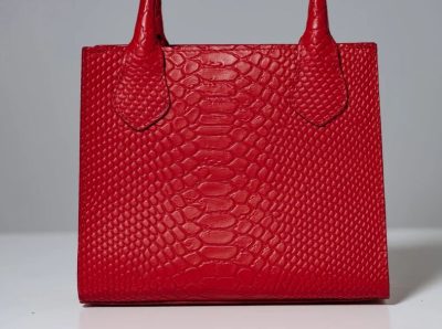 Red Croc Embossed Leather Mini Tote Bag