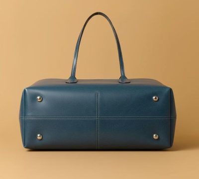 Blue Genuine Leather Tote Bag